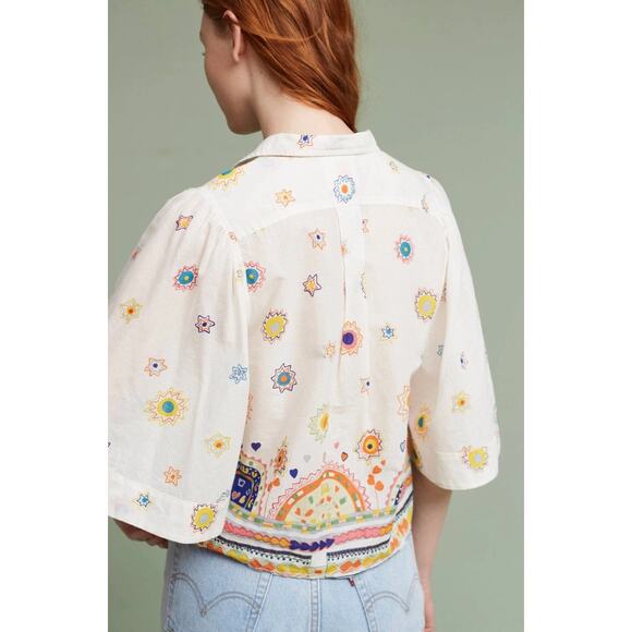 Anthropologie Eliot Embroidered Cotton Popover Blouse XS Boho Top - Picture 3 of 8